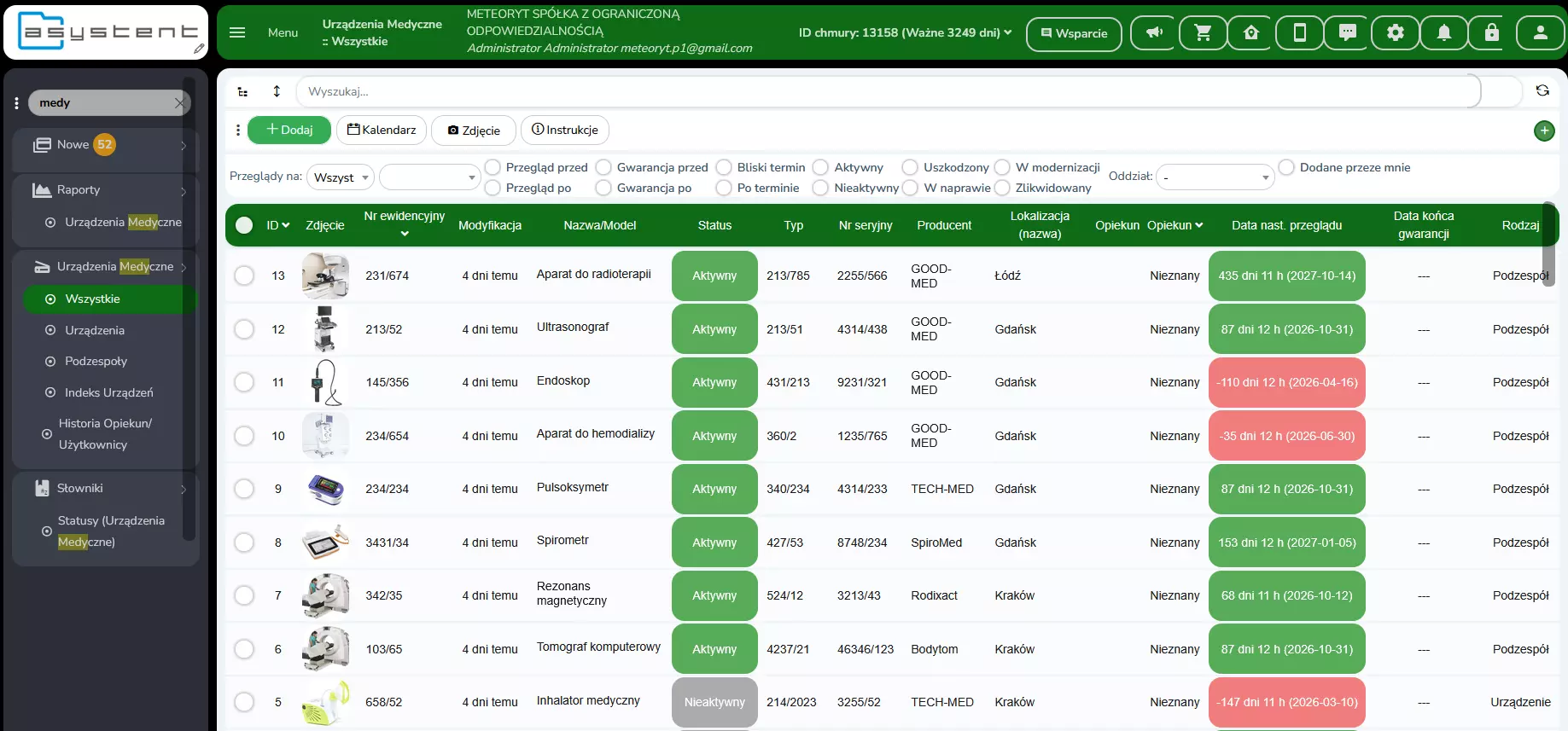 rejestr urządzeń medycznych – urzadzenia lista