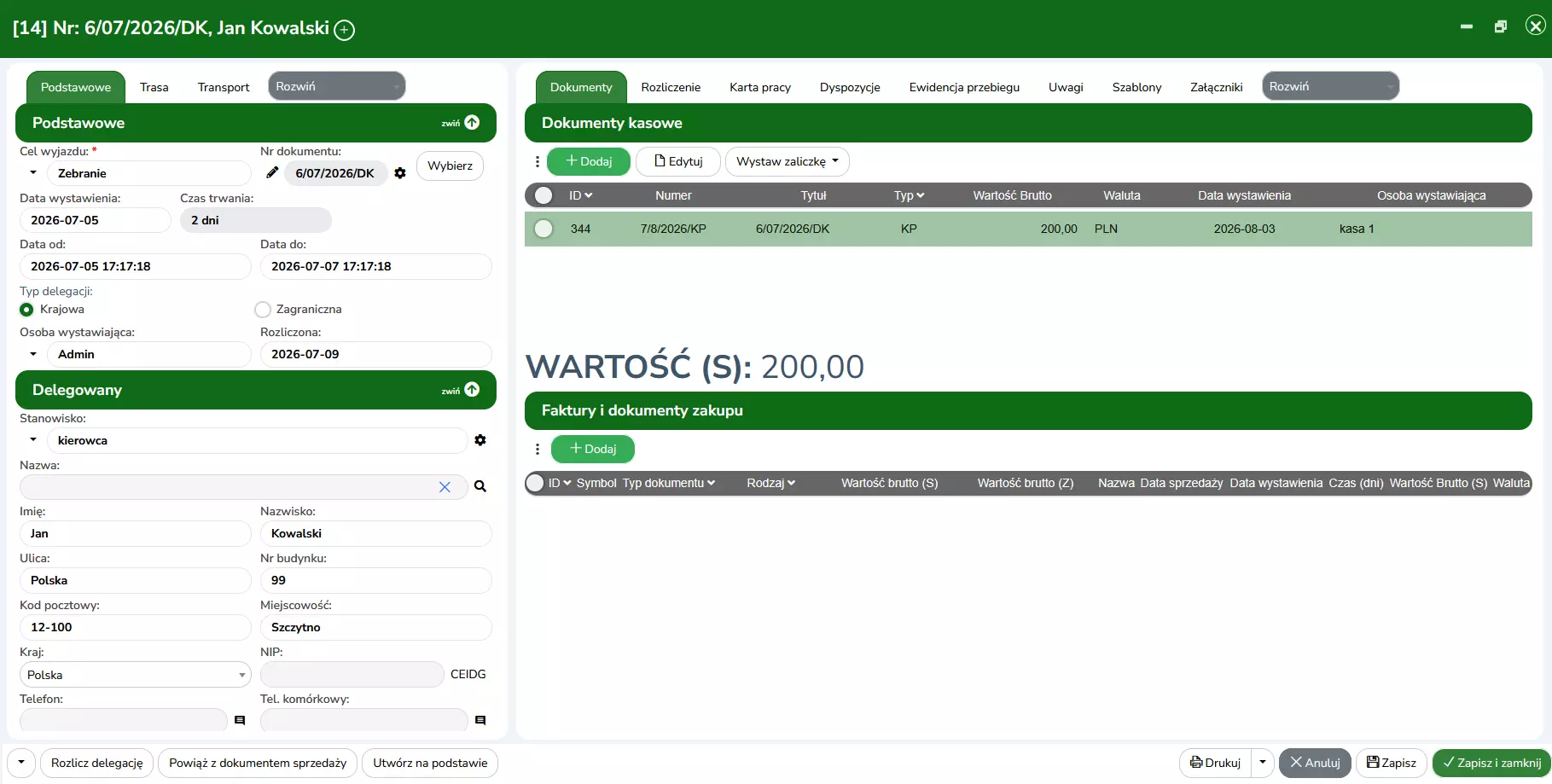 Delegacje – delegacja srodek