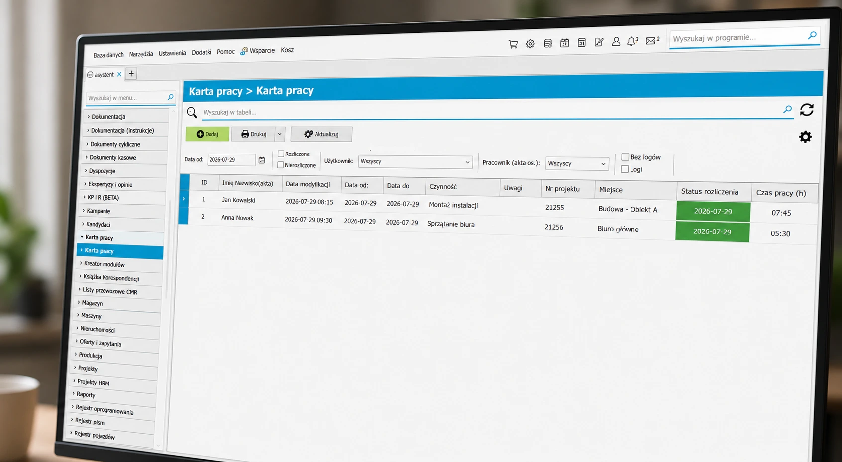 Karta pracy – lista